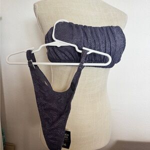 Women's purple Strapless Lace Bikini Top and Thong Set